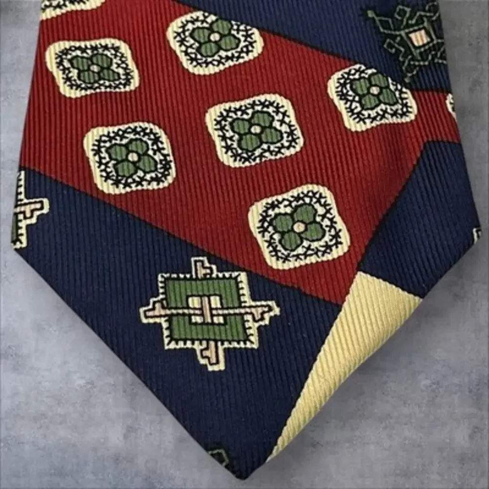 Handmade Vintage Polo By Ralph‎ Lauren 3.75” Neck Tie Red/Blue/Cream Color Block